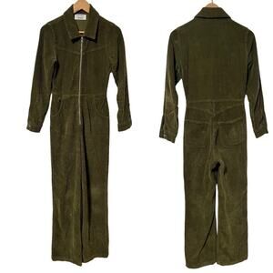 Reformation Jeans Front Zip Carolina Corduroy‎ Jumpsuit Size 0 Army Green